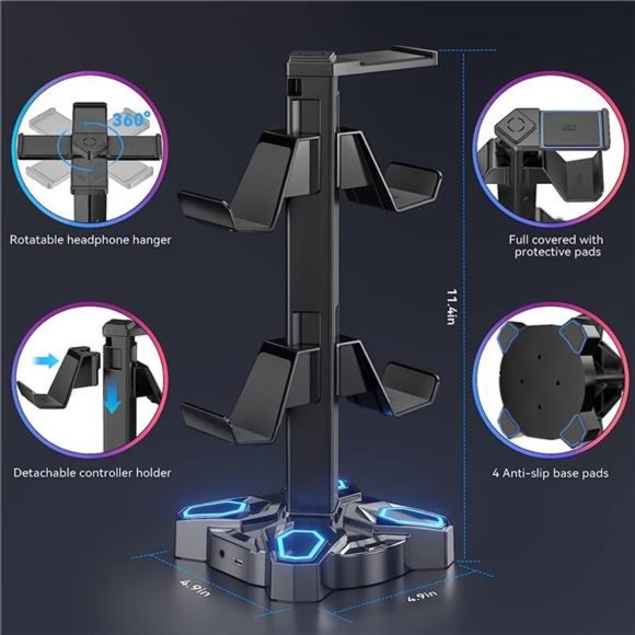 Gaming RGB Headphones Stand, Rotatable Headset Stand with 9 Light Modes - Picture 4 of 6